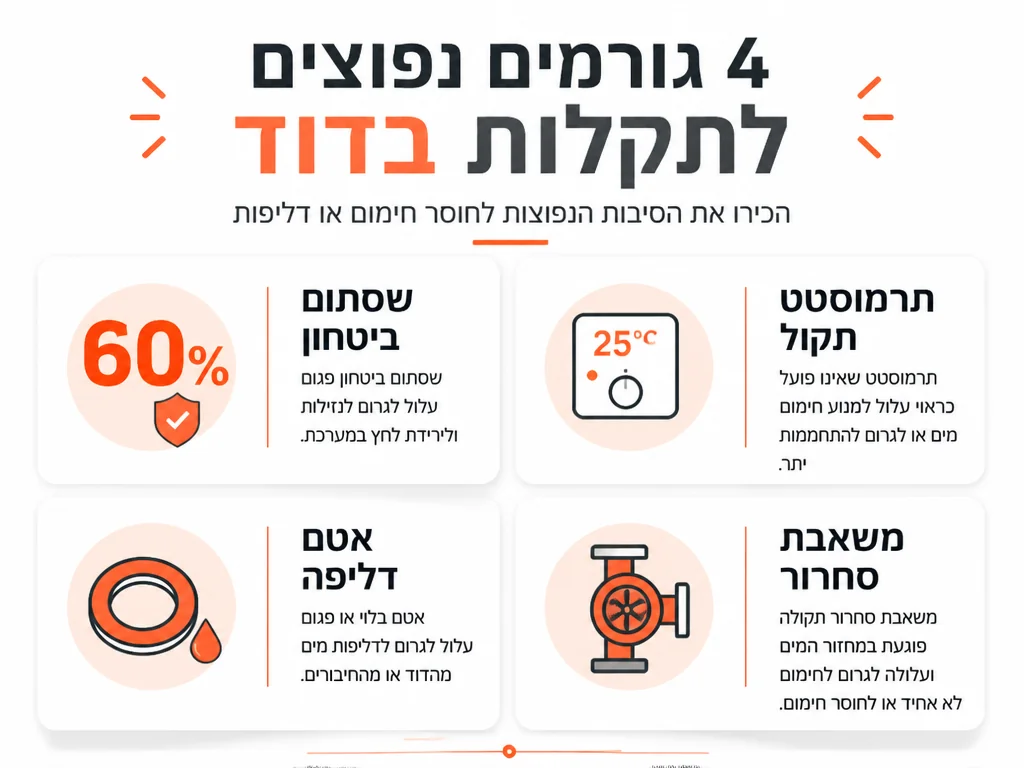 אינפוגרפיקה: 4 הסיבות הנפוצות לבריחת מים חמים מהדוד | ישי