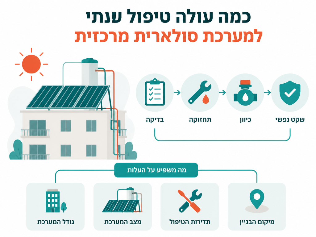 כמה עולה טיפול שנתי למערכת סולארית מרכזית - נתונים ומדדים