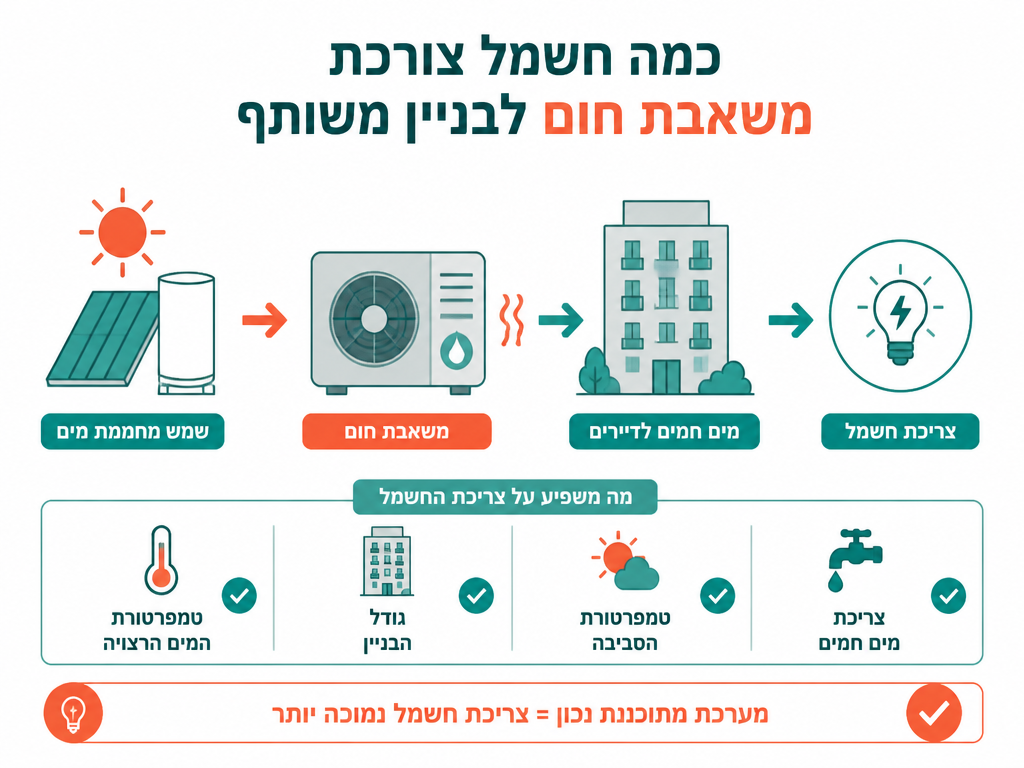 כמה חשמל צורכת משאבת חום לבניין משותף - נתונים ומדדים